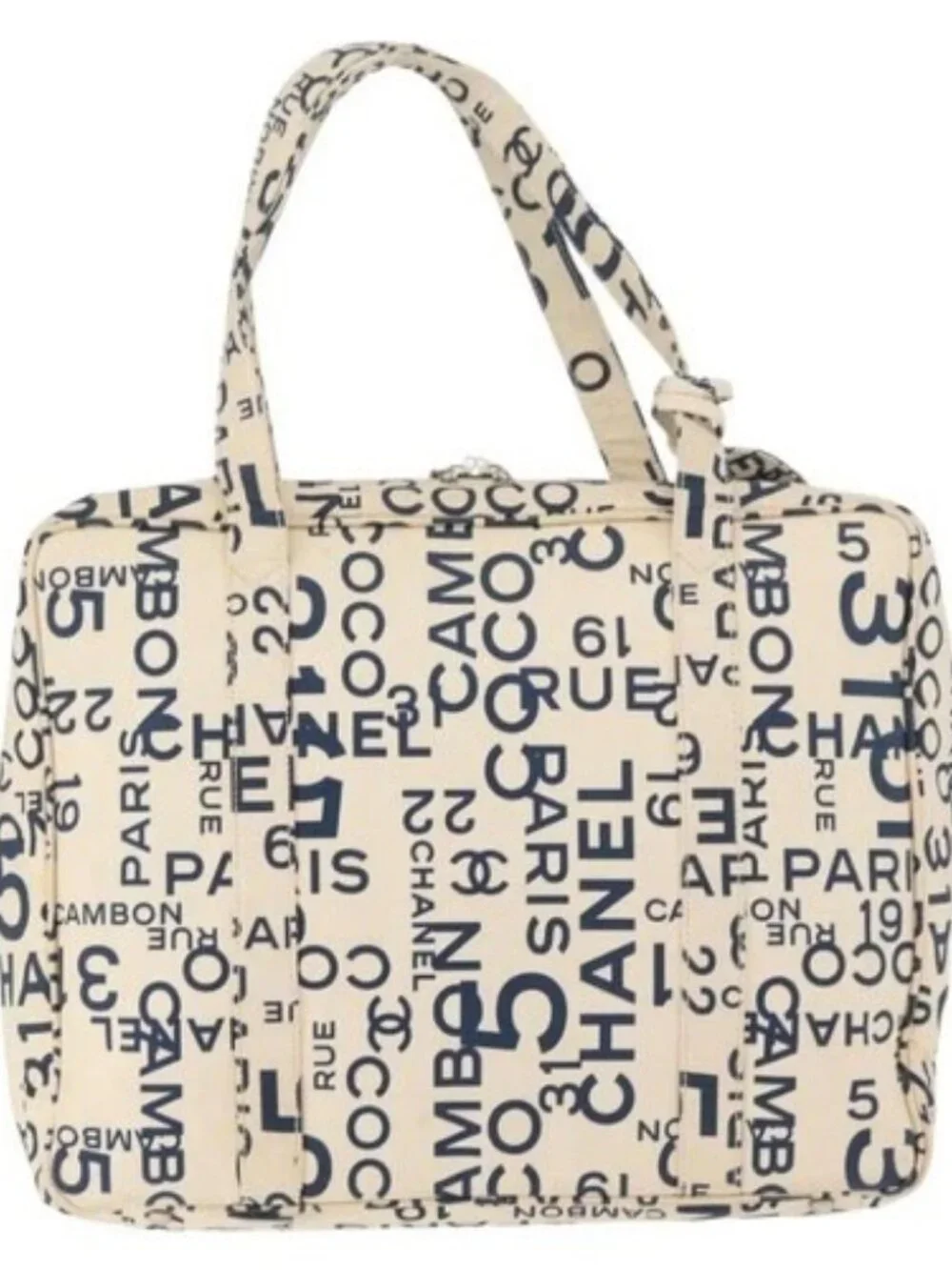 CHANEL By Sea Line Tote Bag Canvas White Silver CC Auth 178508
